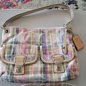 Coach Poppy Madras Plaid Sequined Hippie Crossbody Purse